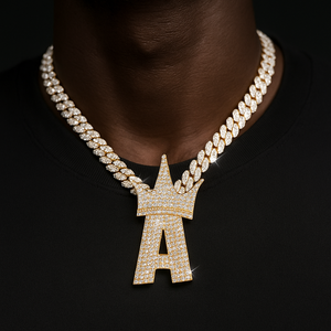 Layered Bold Crowned Single Letter Pendant - Different Drips