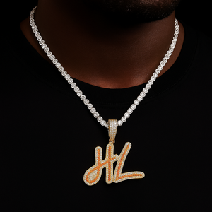 Red Diamond Cursive Custom Letter Pendant - Different Drips