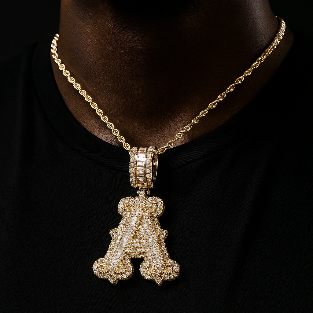 Baguette College Font Single Letter Pendant - Different Drips