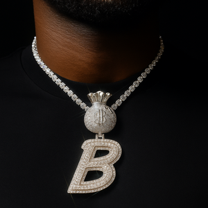 Layered Italic Money Bag Bail Single Letter Pendant - Different Drips