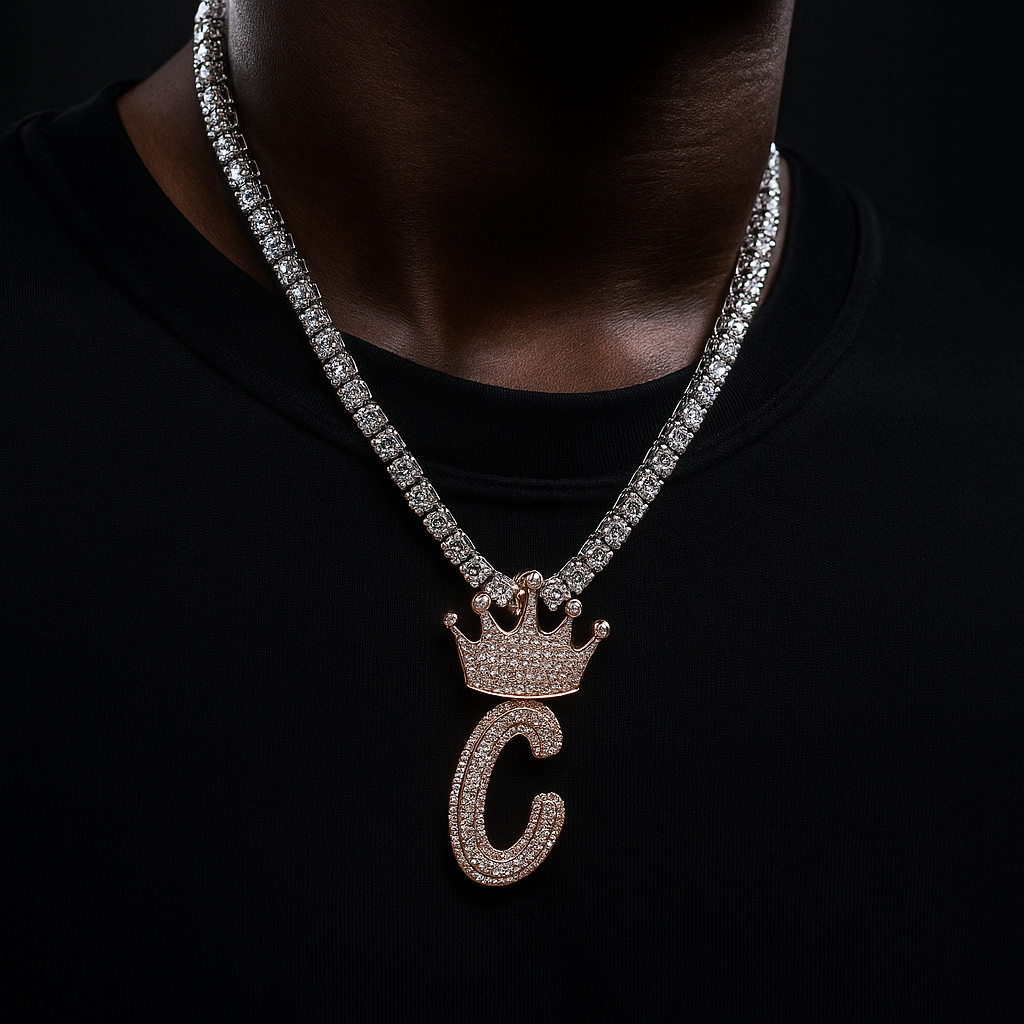 Layered Italic Crown Bail Single Letter Pendant - Different Drips