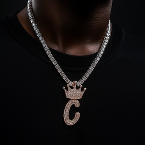 Layered Italic Crown Bail Single Letter Pendant - Different Drips