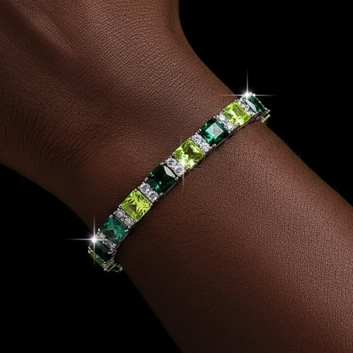 Ombre Green Princess-Cut Moissanite Tennis Bracelet - Different Drips