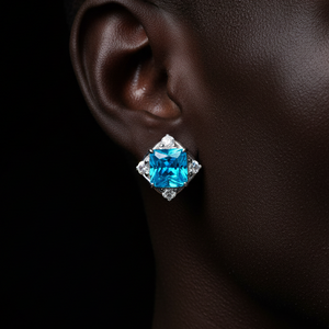 Moissanite Princess-Cut Ice Blue Stud Earring - Different Drips