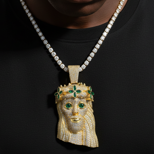 Diamond Crowned Clover Jesus Pendant - Different Drips