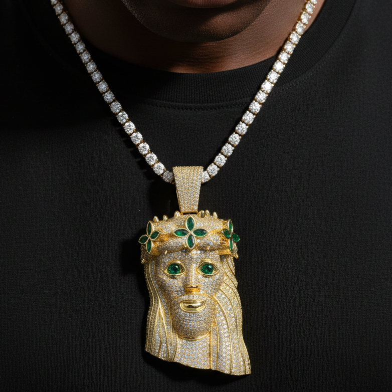 Diamond Crowned Clover Jesus Pendant - Different Drips
