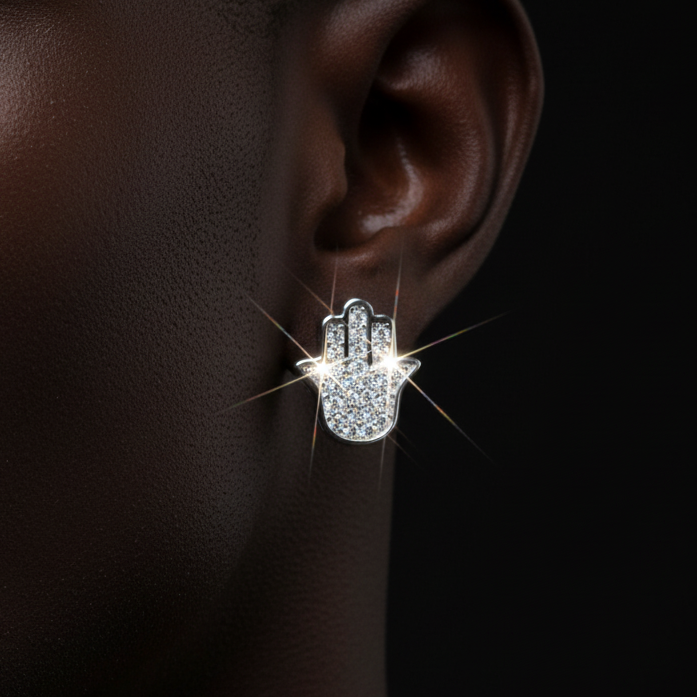 S925 Iced Hamsa Moissanite Stud Earrings - Different Drips