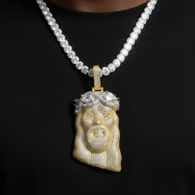Diamond Infinity Crowned Jesus Pendant - Different Drips