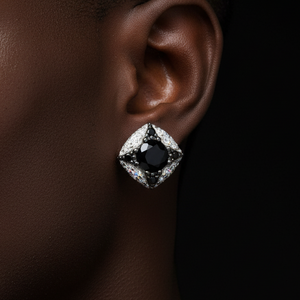 Black & White Pavé Cushion Stud Earrings - Different Drips