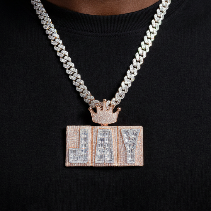 Rigid Crowned Baguette Custom Letter Pendant - Different Drips