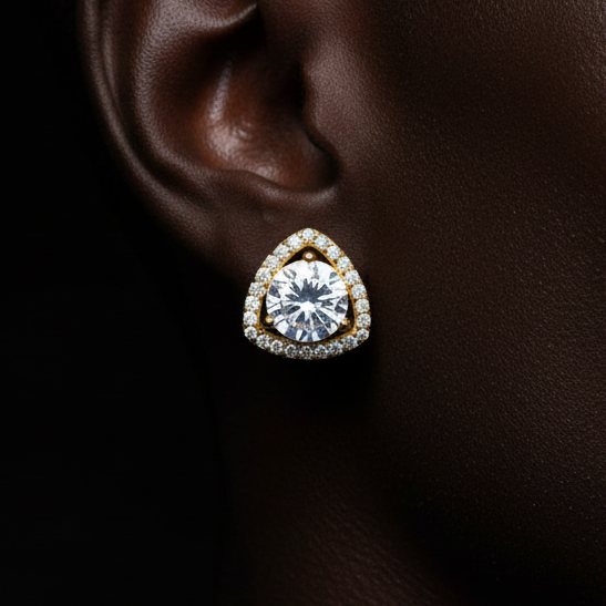 Trillion Halo Round Stud Moissanite Earrings - Different Drips