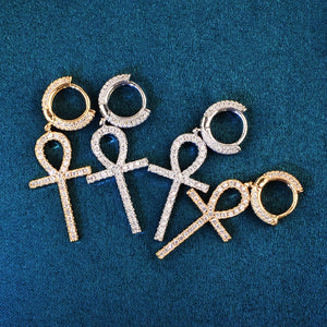 Diamond Ankh Cross Dangle Earrings - Different Drips