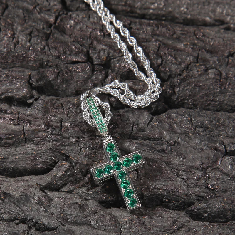 Iced Out Emerald Cross Pendant - Different Drips