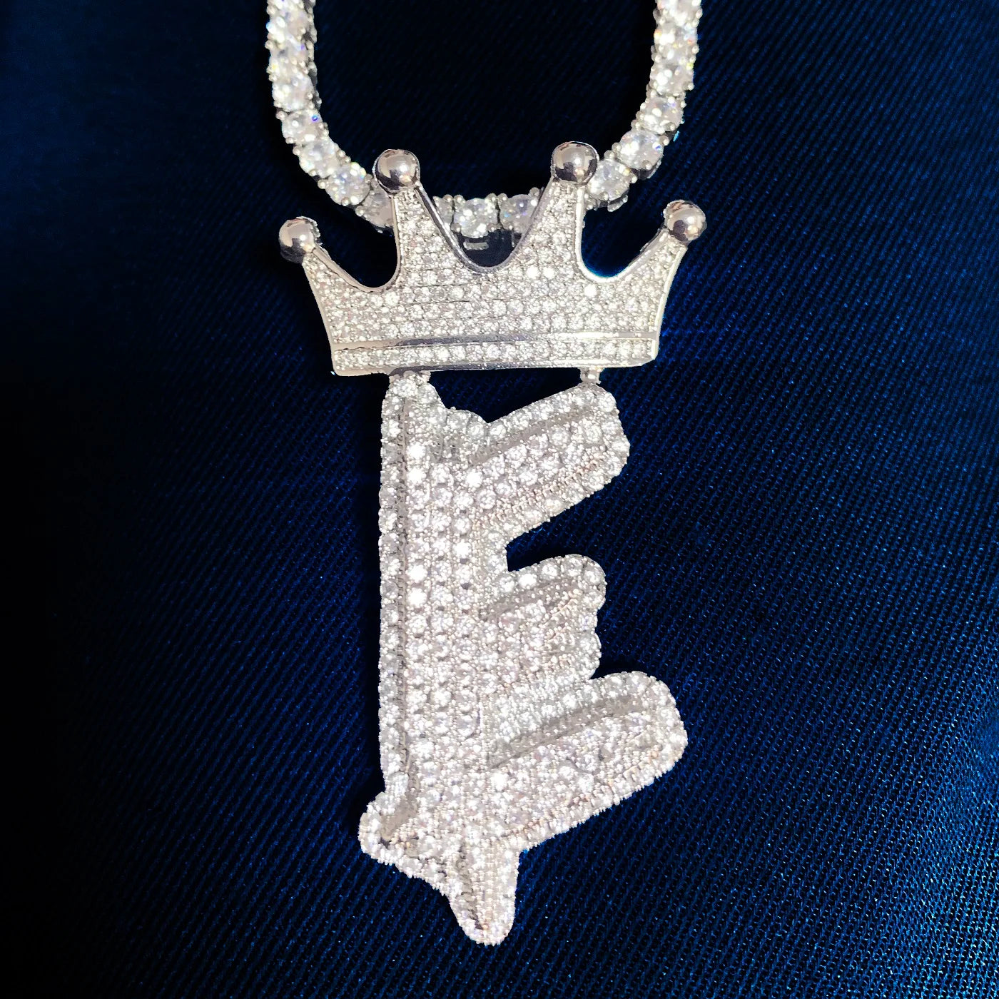 Bold Crowned Brush Font Single Letter Pendant - Different Drips