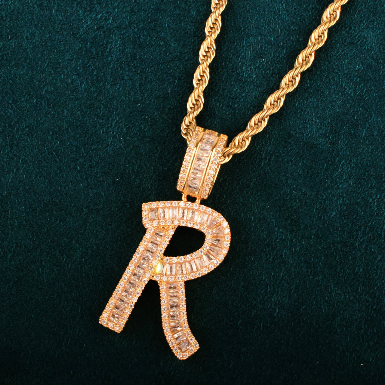 Baguette Single Letter Pendant Yellow Gold - Different Drips