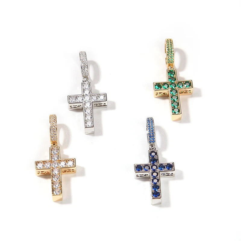 Iced Out Double Sided Emerald Cross Pendant - Different Drips