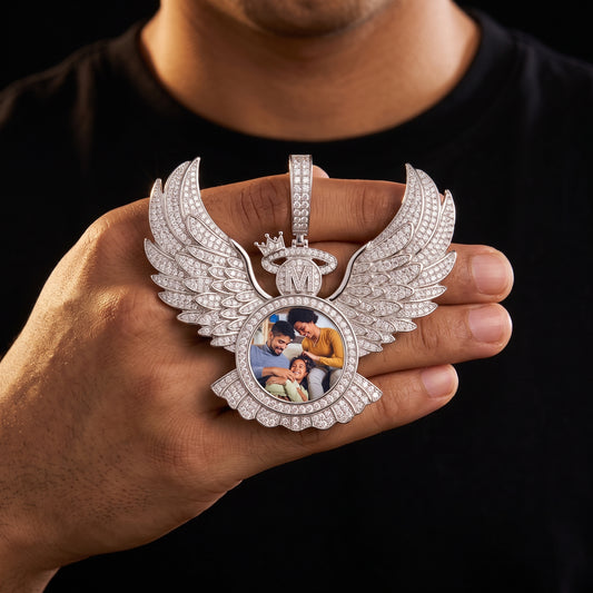 S925 Moissanite Diamond Angel Wings Custom Photo Pendant - Different Drips