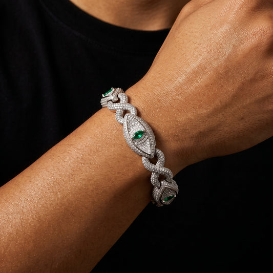 S925 Moissanite Evil Eye Cuban Link Bracelet - Different Drips