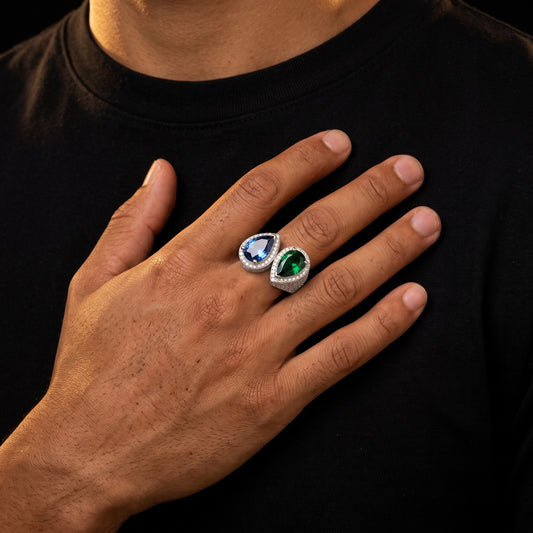 S925 Moissanite Blue & Green Gem Ring - Different Drips