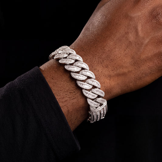 19mm All Over Baguette Curve Cuban Link Bracelet - Different Drips