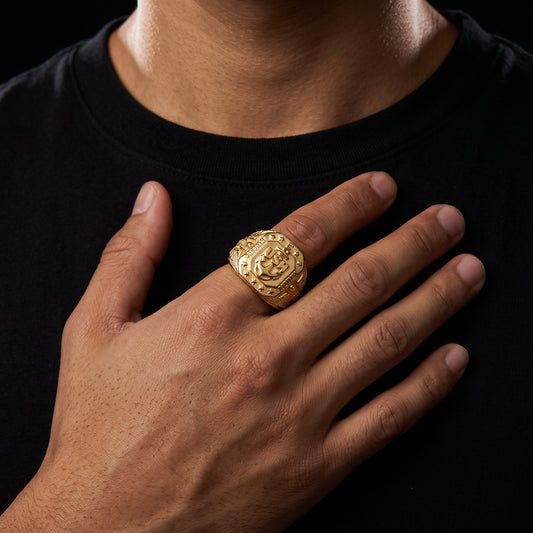 Gold Eagle Anchor Nautical Signet Ring - Different Drips