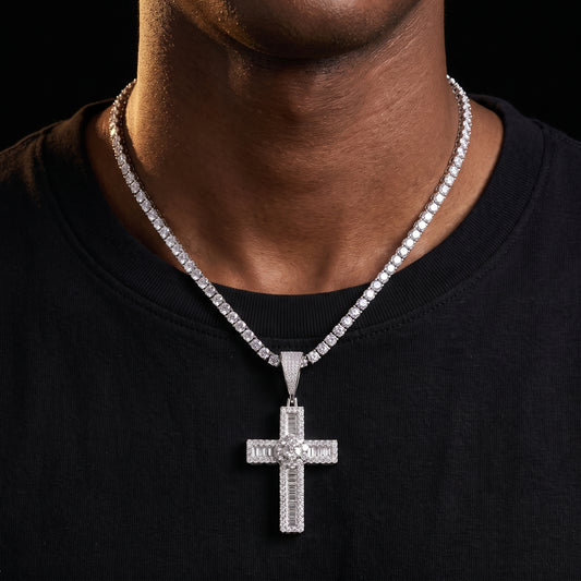 S925 Moissanite Baguette Cross Pendant - Different Drips