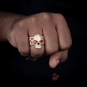 S925 Moissanite Diamond / Ruby Skull Cuban Ring - Different Drips