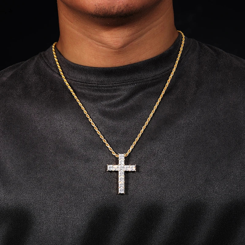 S925 Moissanite Square Cut Cross Pendant - Different Drips