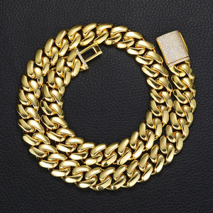 8-22mm Solid 18k Miami Cuban Link Chain w/Iced Clasp - Different Drips