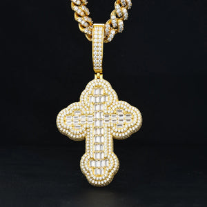 S925 Moissanite Baguette Cross Pendant - Different Drips