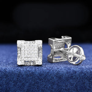 10k White Gold Moissanite Pave Square Cut Earrings - Different Drips
