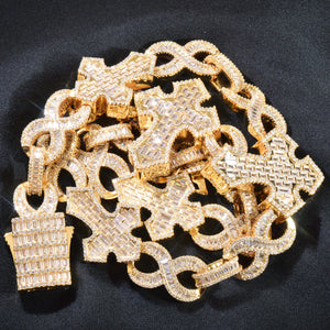 15mm Baguette Cross Stationed Infinity Link Chain - Different Drips