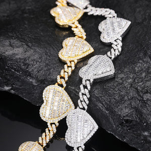 S925 Moissanite Heart Cuban Link Bracelet - Different Drips