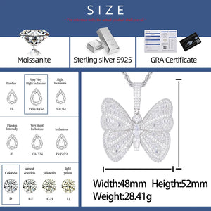 S925 Moissanite Baguette Diamond Butterfly Pendant - Different Drips