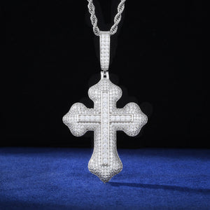 S925 Moissanite Diamond Full Inline Baguette Royal Cross Pendant - Different Drips