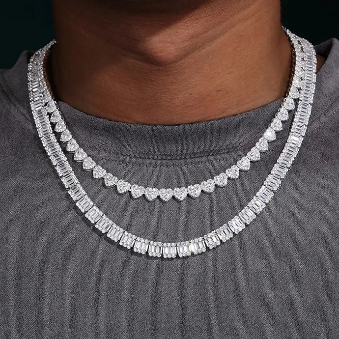 14mm S925 Moissanite Baguette Tennis Chain - Different Drips
