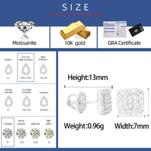 10k White Gold Moissanite Diamond Cluster Square Cut Earrings - Different Drips