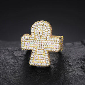 S925 Moissanite Pave Cluster Ankh Cross Ring - Different Drips
