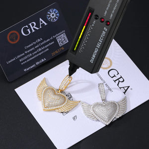 S925 Moissanite Winged Heart Pendant - Different Drips