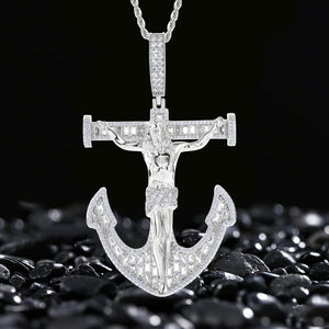 S925 Moissanite Anchor Crucifix Pendant - Different Drips