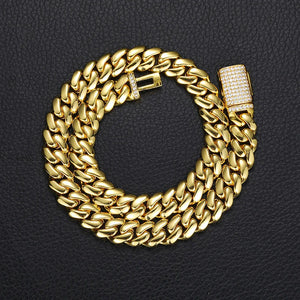 8-22mm Solid 18k Miami Cuban Link Chain w/Iced Clasp - Different Drips