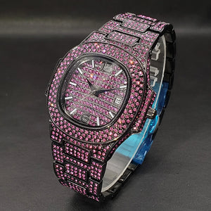 Bust Down Pink Cushion Case Watch with Date Window - Different Drips
