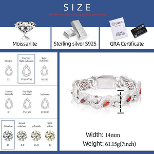 925 Sterling Silver Iced Out Moissanite Red Crimson Eye Design Bracelet - Different Drips