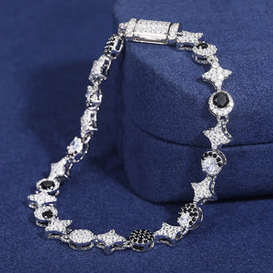 S925 Black & White Moissanite Star Link Bracelet - Different Drips