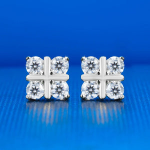 S925 Moissanite Diamond Four-Stone Cross Stud Earrings - Different Drips