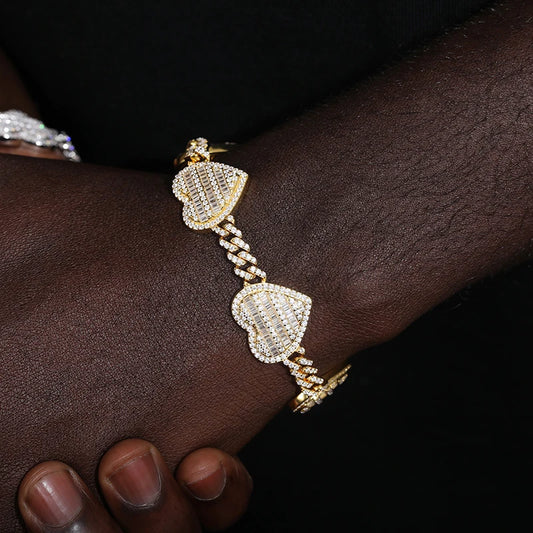 S925 Moissanite Heart Cuban Link Bracelet - Different Drips