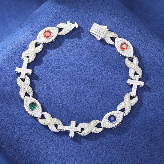 S925 Moissanite Infinity Cross Eye Link Bracelet - Different Drips