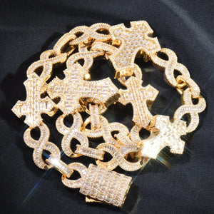 15mm Baguette Cross Stationed Infinity Link Chain - Different Drips