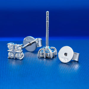 S925 Moissanite Diamond Four-Stone Cross Stud Earrings - Different Drips