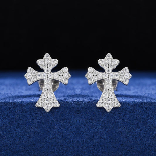 S925 Moissanite Diamond Flared Cross Earrings - Different Drips